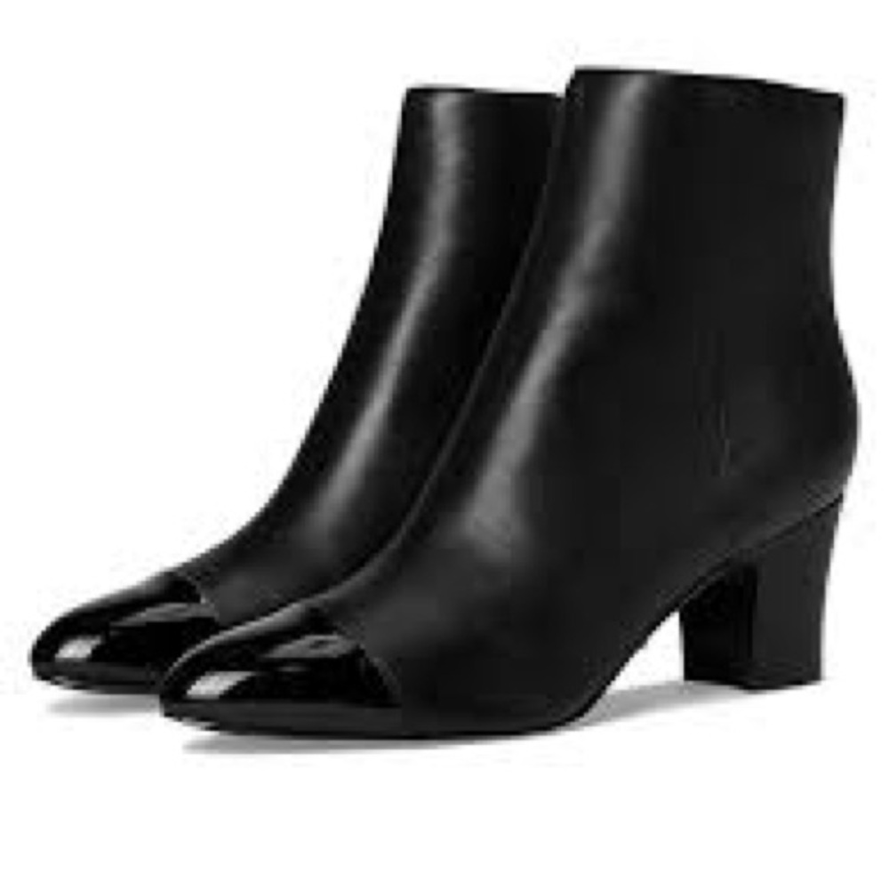 Marc Fisher LTD Black Ankle Boots with Glossy Black Cap Toe Aleea style